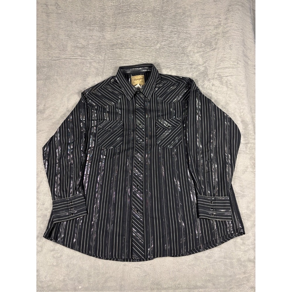Wrangler Long Sleeve Western Snap Shirt Mens 2XL Black Stripe